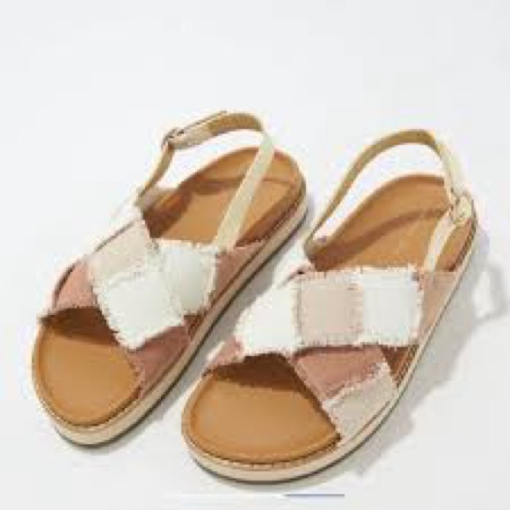 American Eagle Patchwork Criss Cross Sandals Whit… - image 1